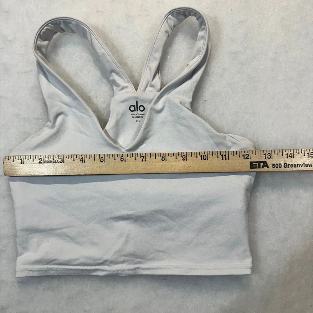 Alo Real Bra Tank Women XS‎ Gray Cropped V-Neck Racerback Athleisure Yoga Top